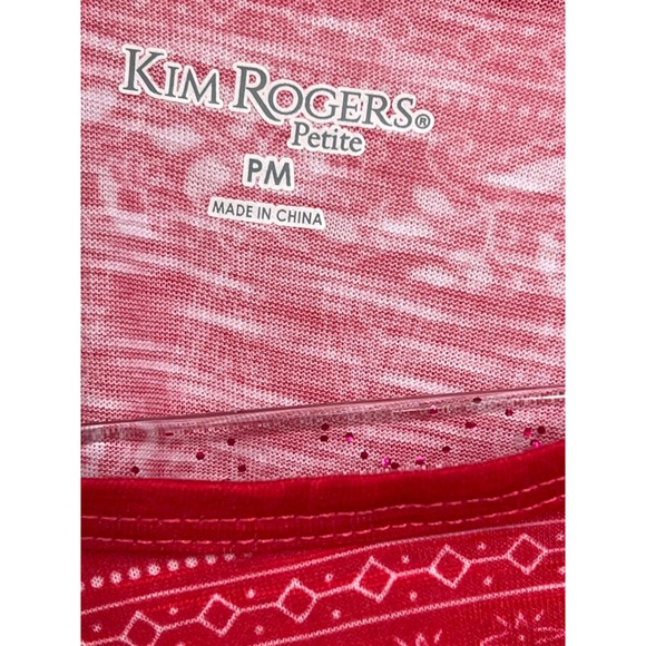 KIM ROGERS Red Petite Short Sleeve Blouse White Print Top Womens Size PM - Picture 2 of 7